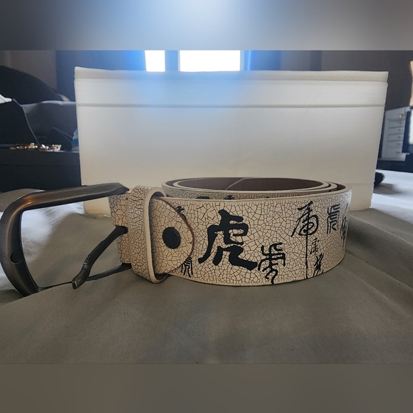 Unisex Leather Belt White Chinese Dragon - Picture 2 of 5